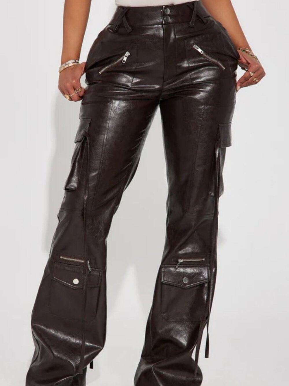 Don't You Worry Faux Leather Flare Pant - Chocolate